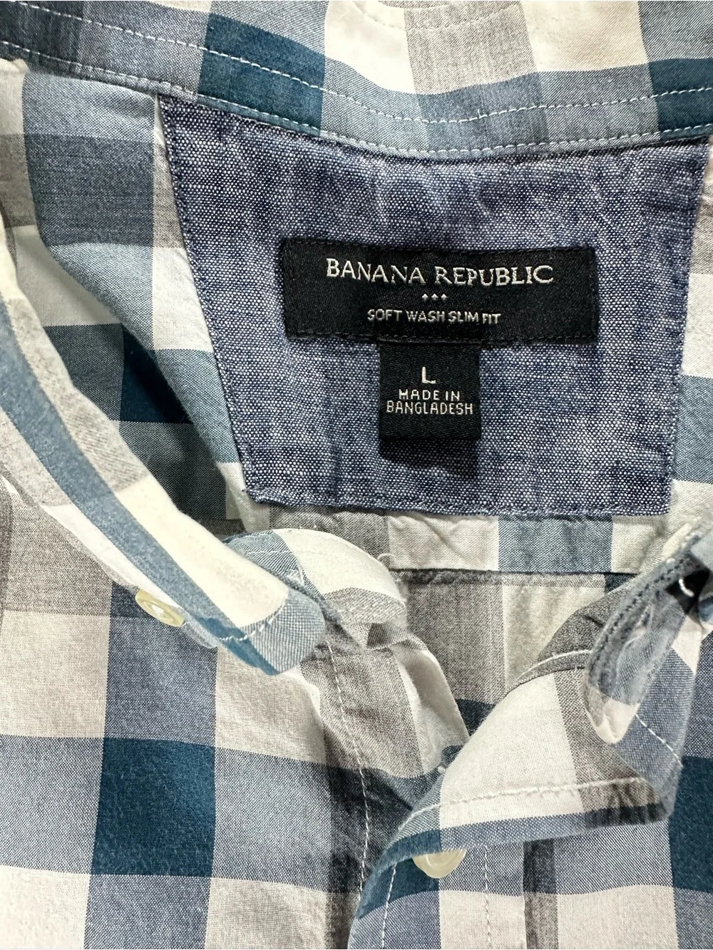 Banana Republic Blue and Gray Plaid Button-Down Shirt